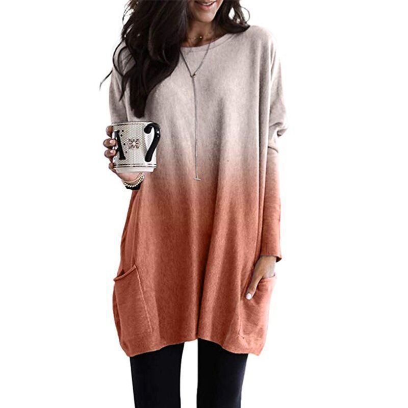 Women's Long Sleeve Pocket T-Shirt Casual Loose Fit Crew Neck Top