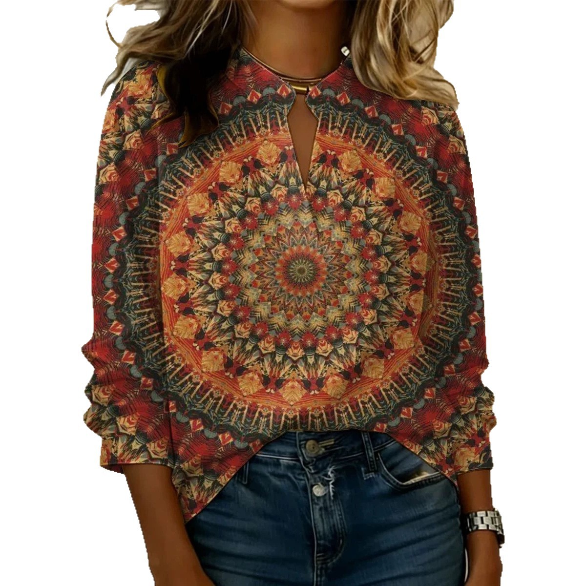 American Flag Print V-Neck Long-Sleeve T-Shirt