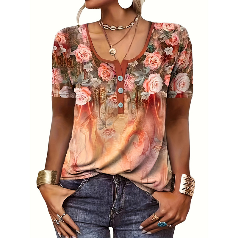 Women's Loose Short Sleeve Ethnic Print T-Shirt