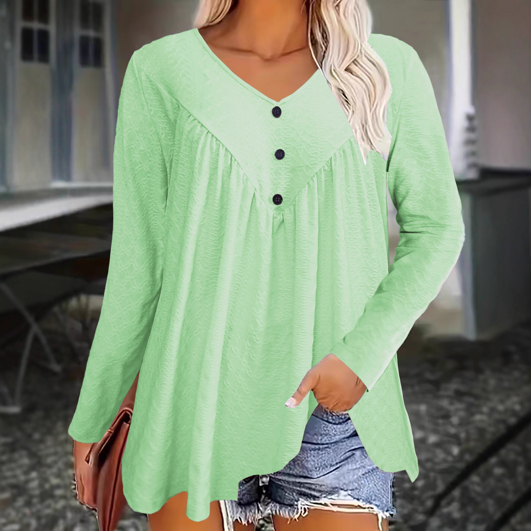 Women's V-Neck Long Sleeve T-Shirt Casual Fall Top