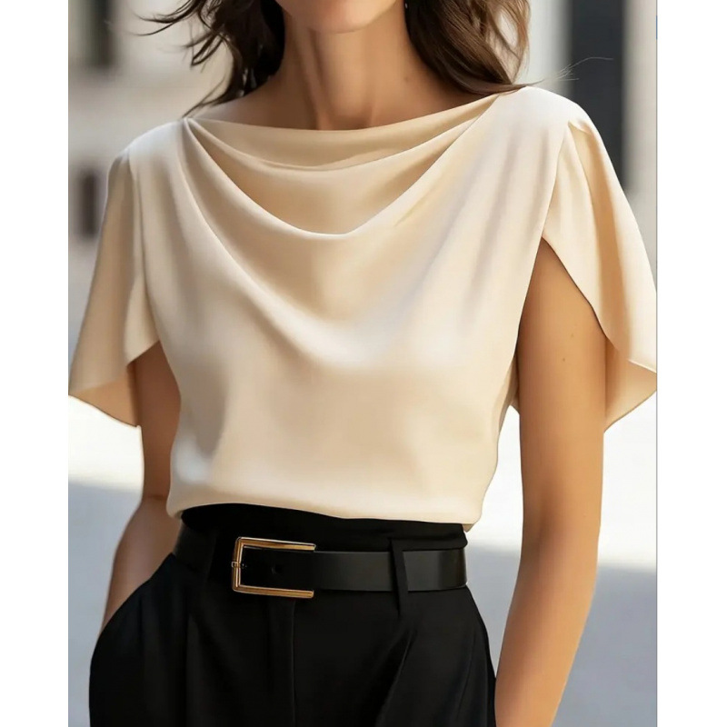 Women's Asymmetric One-Shoulder Ruffle-Sleeve T-Shirt, Solid Color, Flattering Fit