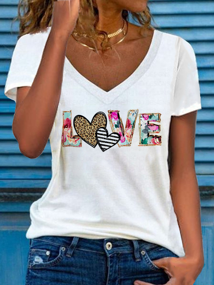 Floral Print Short Sleeve V-Neck Loose Top