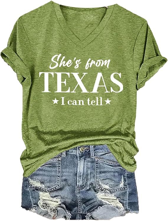 TEXAS Letter Print V-Neck Short Sleeve Women's T-Shirt