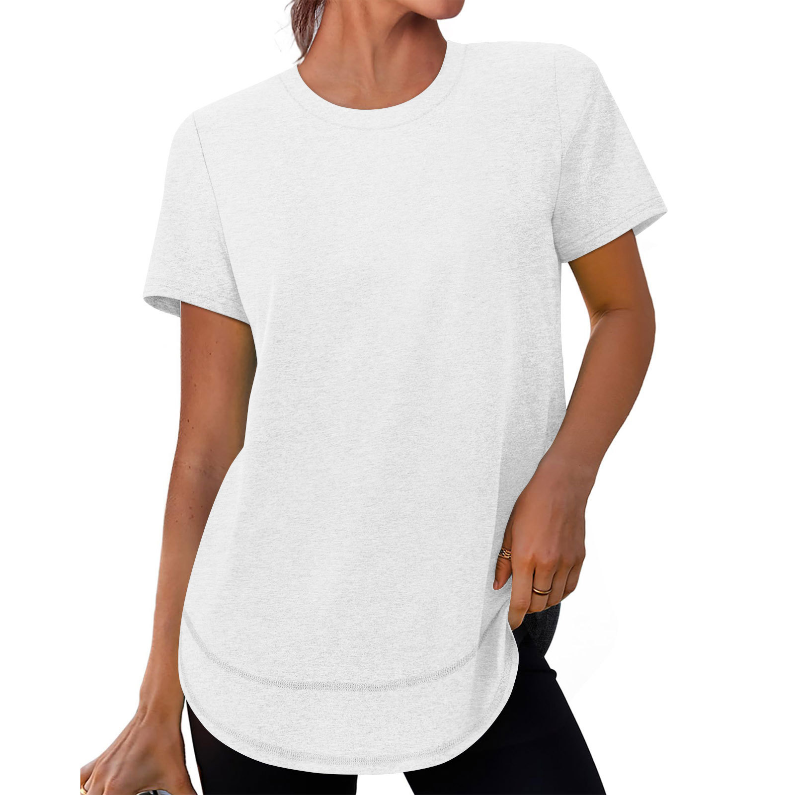 Women's Casual Loose Short Sleeve Solid Crewneck Pullover T-Shirt