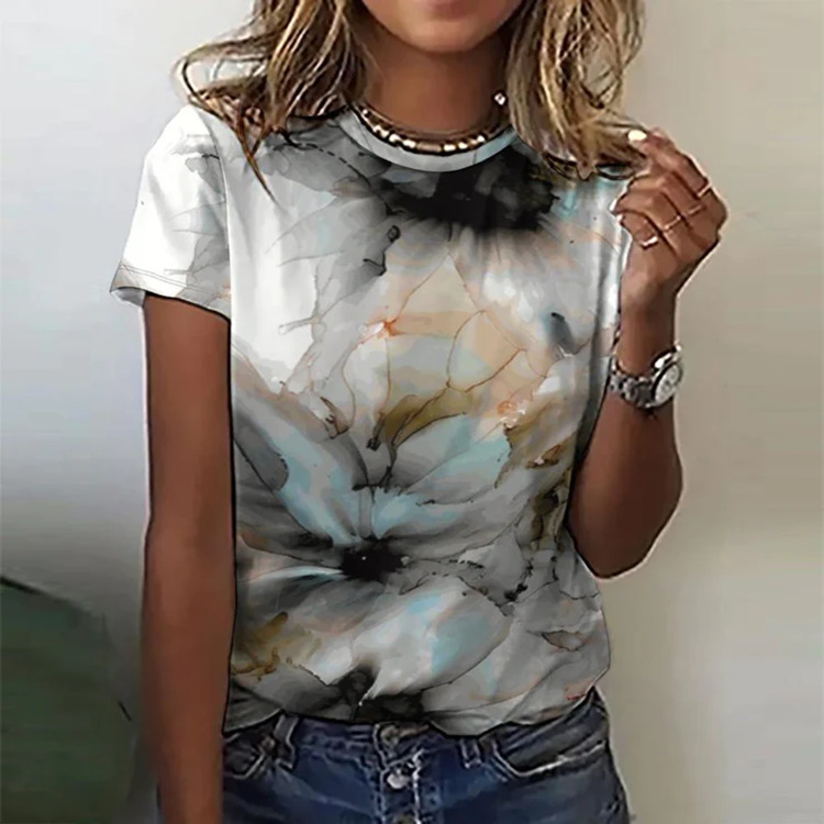 Women's Casual Round Neck Short Sleeve Digital Print T-Shirt