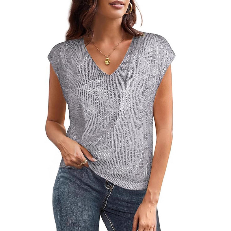 Women's Sexy V-Neck Sequin Shimmer Party Tank Top