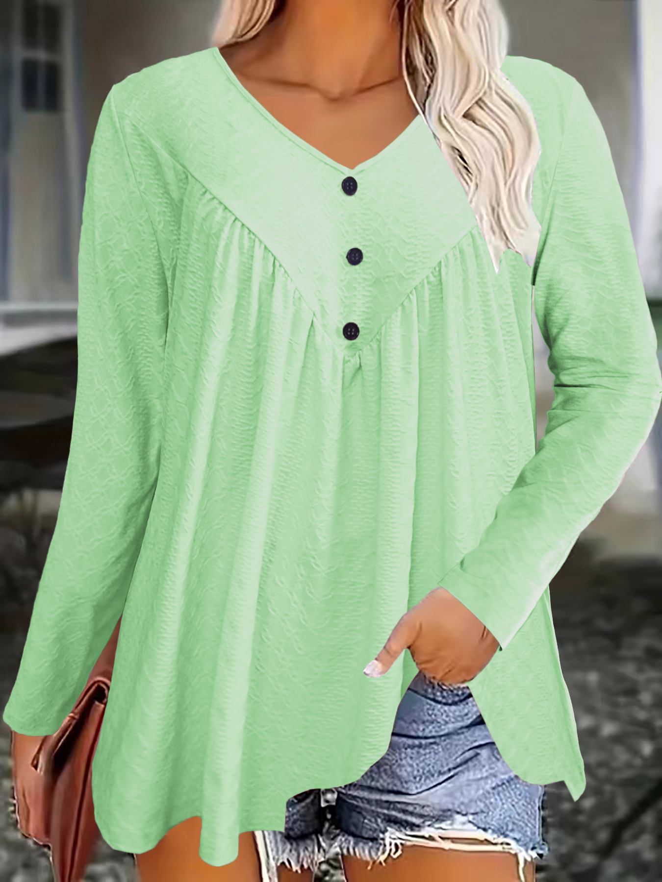 Women's V-Neck Long Sleeve T-Shirt Casual Fall Top