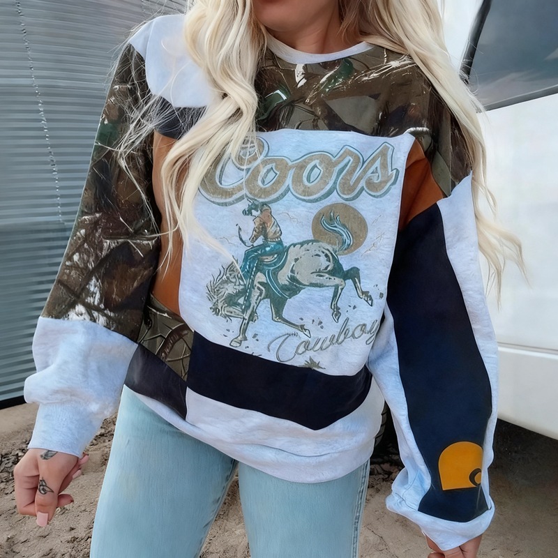 Women's Casual Print Crewneck Long Sleeve Loose Top