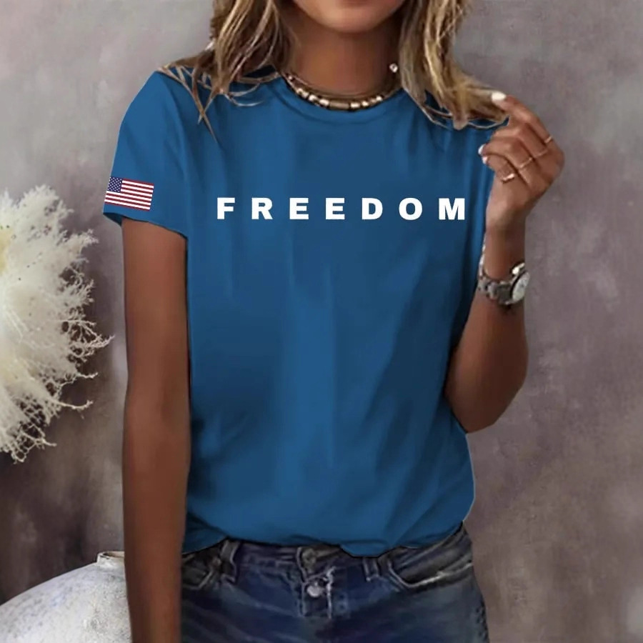 American Flag Print Women's Crewneck Short Sleeve Top
