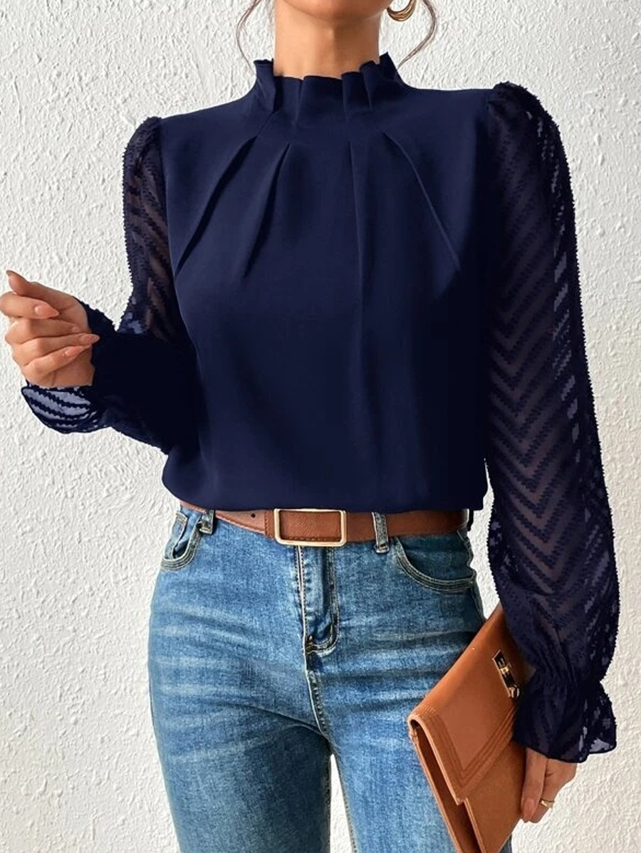 Women's Half-Turtleneck Ruffle Sleeve Chiffon Blouse