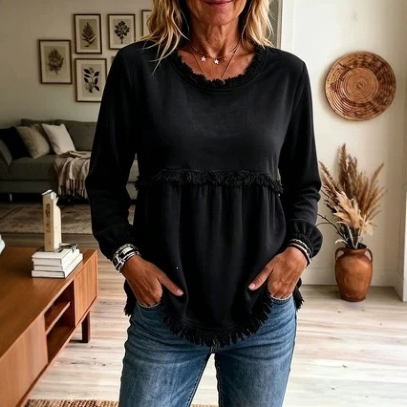 Women's Lace-Trimmed Loose Casual Top