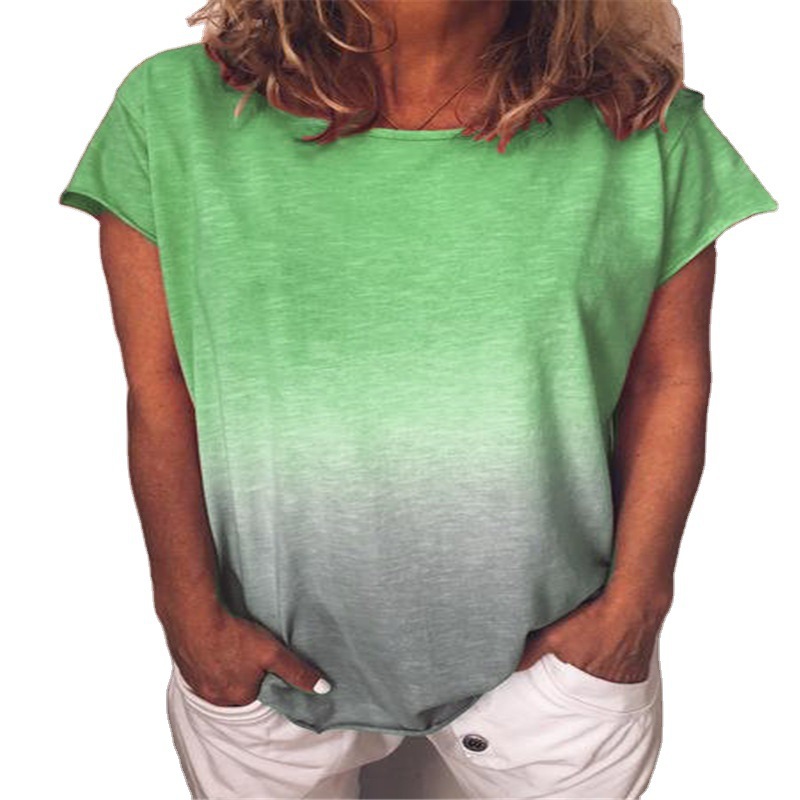 Rainbow Gradient Print Crewneck Short Sleeve Loose T-Shirt