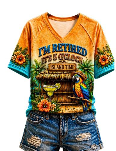 Women's Vacation Print Short Sleeve V-Neck Top