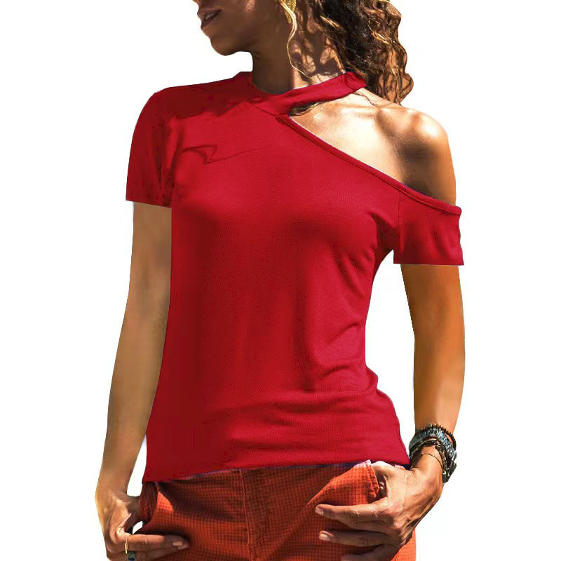 Women's Halter One-Shoulder Short-Sleeve T-Shirt