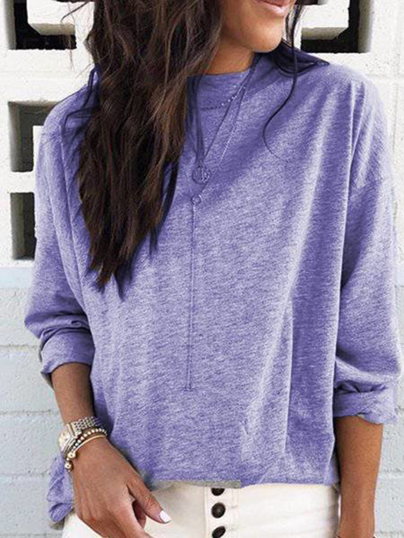 Women's Long-Sleeve Crewneck T-Shirt Loose Fit Cotton Blend Top