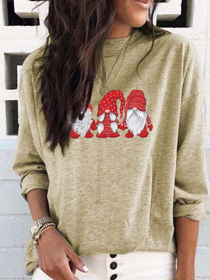 Christmas Santa Print Crewneck Long-Sleeve Women's T-Shirt