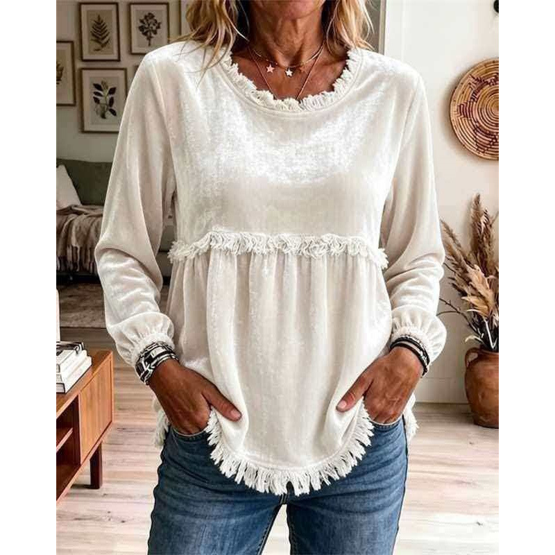 Women's Lace-Trimmed Loose Casual Top