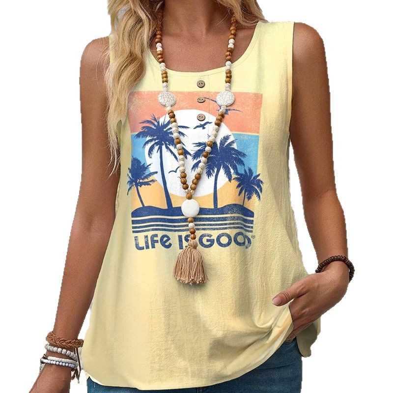 Summer Crewneck Sleeveless Tank Top Casual Versatile Fashion Women's Sportswear