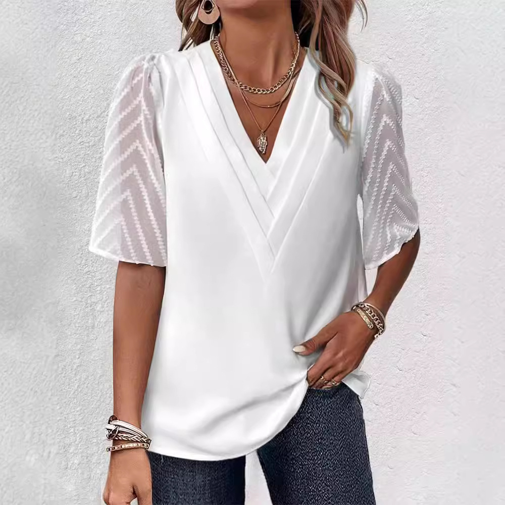 Women's V-Neck Short Sleeve Top Elegant Commuter Style