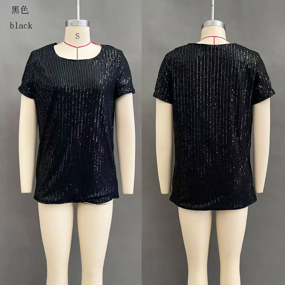 Women's Sequin Loose Crewneck Short Sleeve Top
