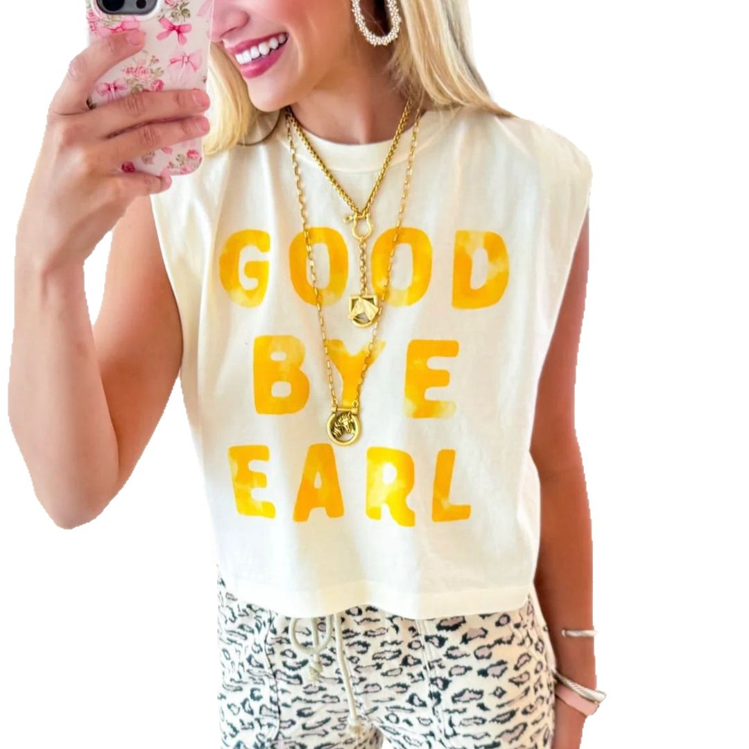Summer Print Crewneck Sleeveless Letter Casual T-Shirt Top for Women