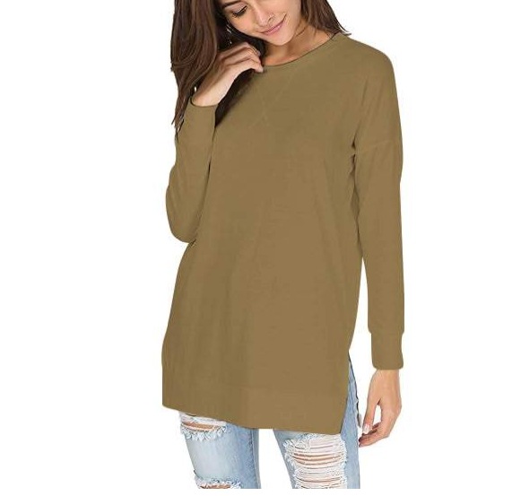 Women's Solid Crewneck Long Sleeve T-Shirt Loose Fit Casual Top