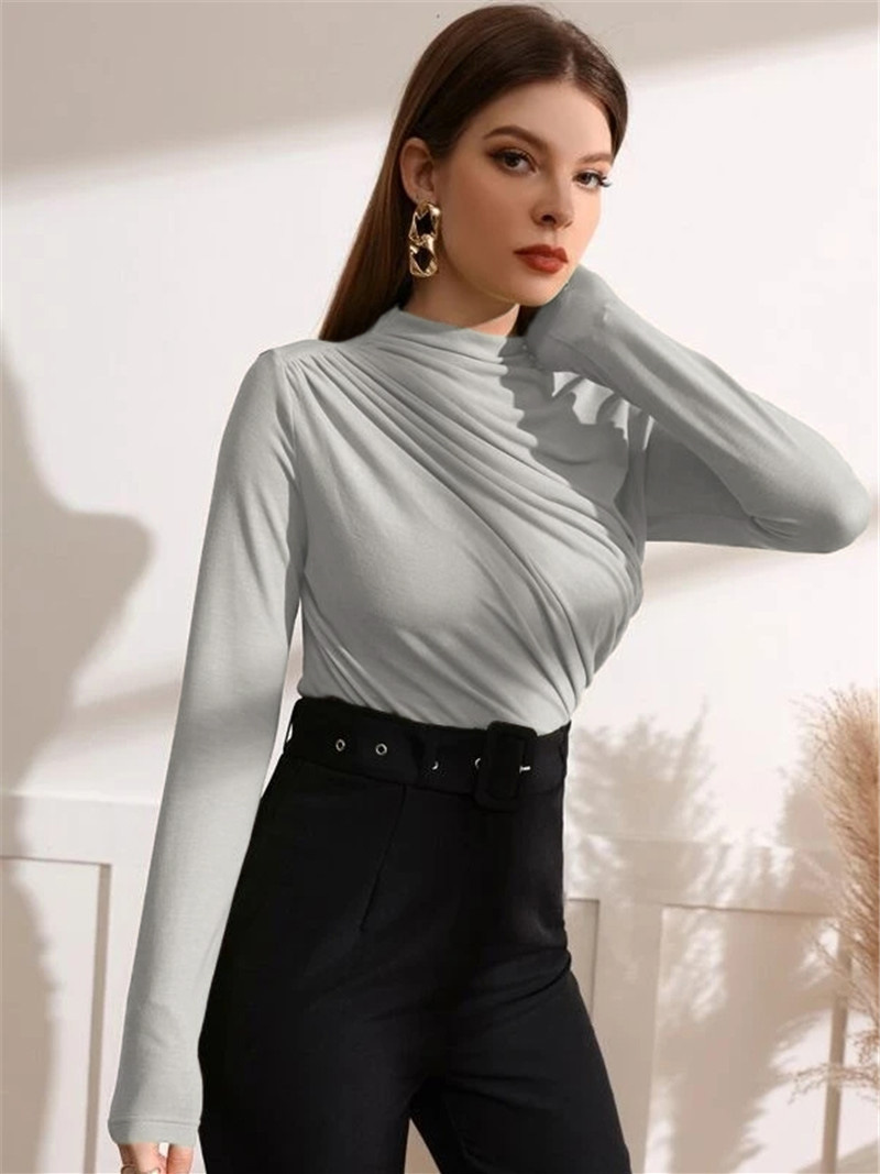 Mock Neck Ruched Long Sleeve T-Shirt