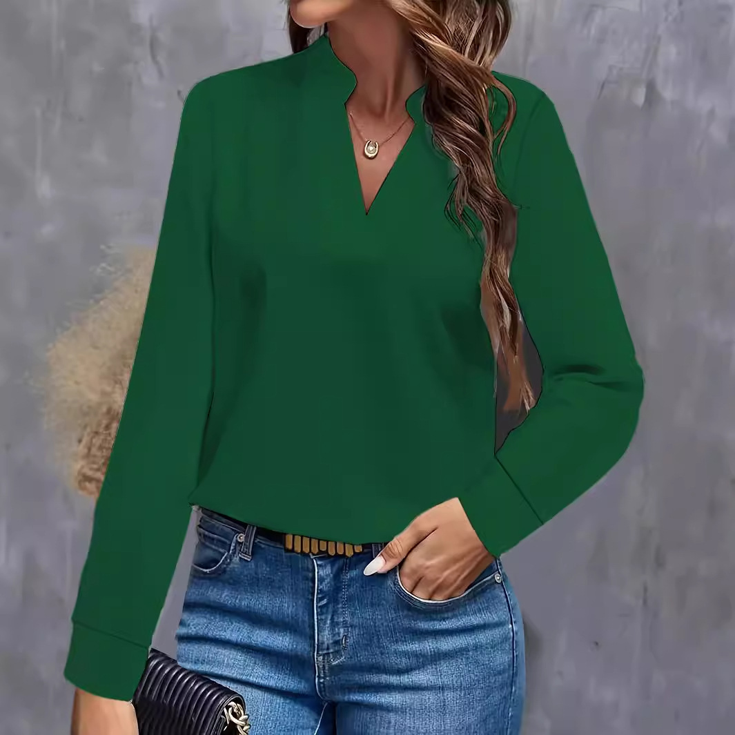 Women's Solid V-Neck Loose Casual Shirt Top