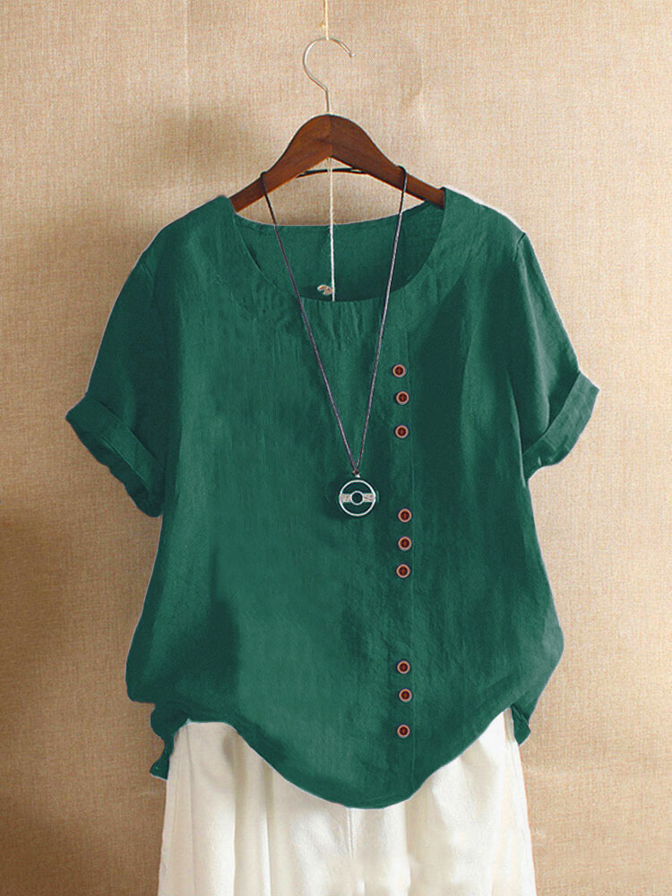 Women's Cotton Linen Plus Size Loose Casual T-Shirt