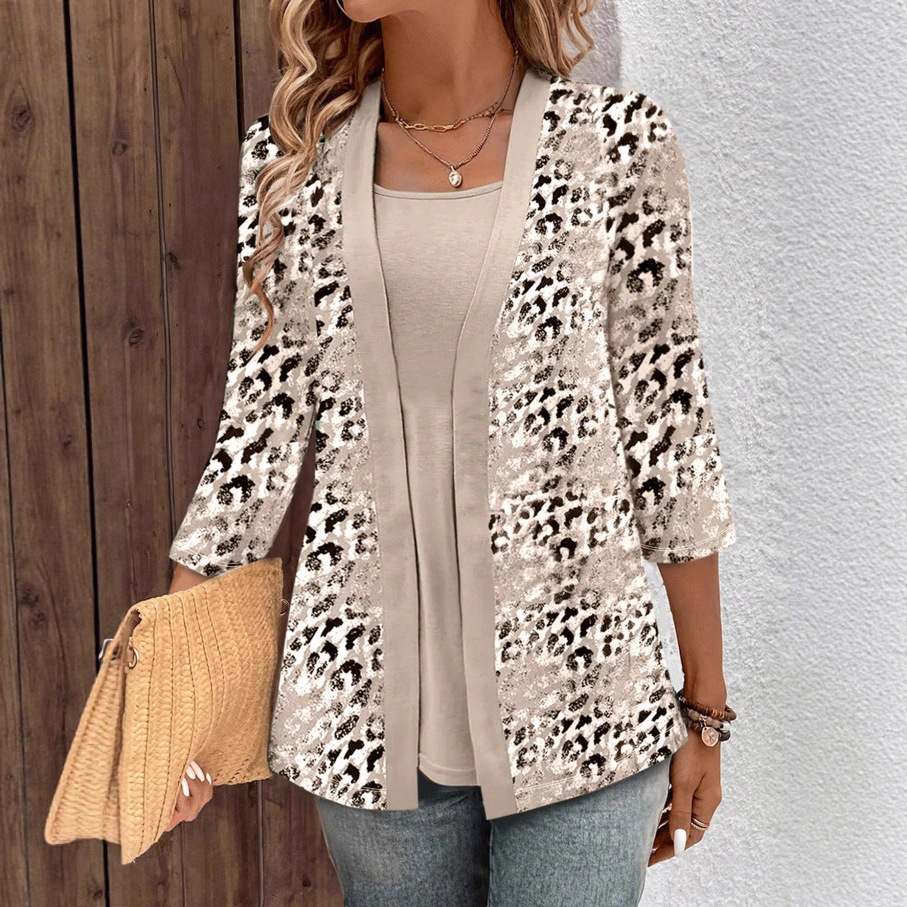 Women's Digital Print Faux Two-Piece Cardigan T-Shirt