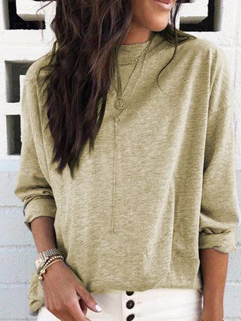 Women's Long-Sleeve Crewneck T-Shirt Loose Fit Cotton Blend Top