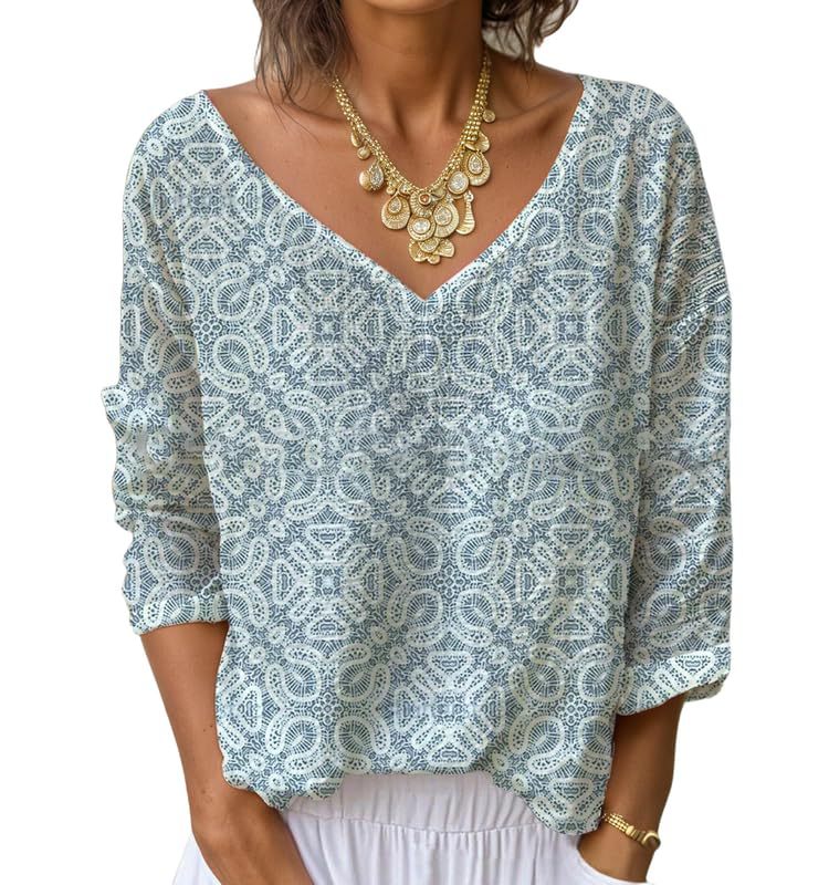Women's V-Neck Long Sleeve Printed T-Shirt