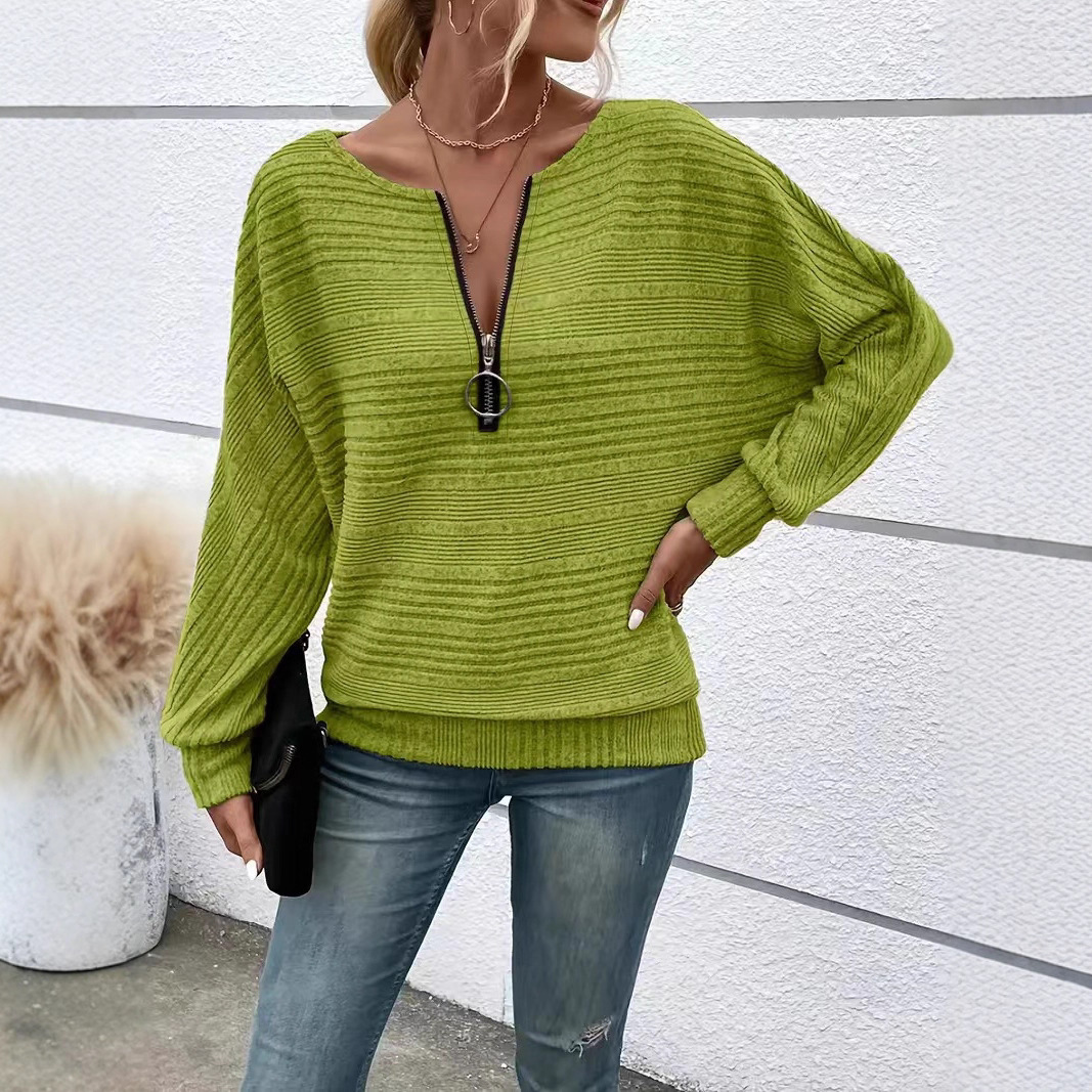 Women's Solid Color Long Sleeve Crewneck Patchwork Pullover Top
