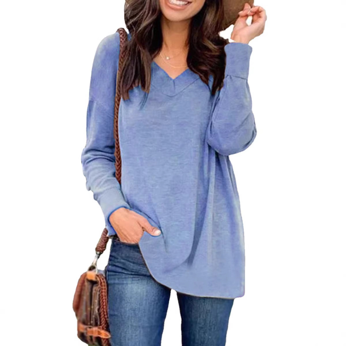 Women's Long Sleeve V-Neck Casual T-Shirt Top