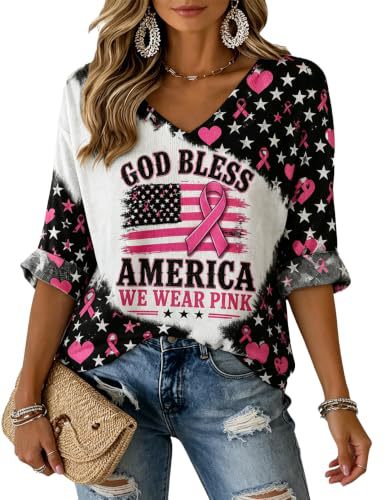 Ribbon Star Print V-Neck Half-Sleeve Women's T-Shirt