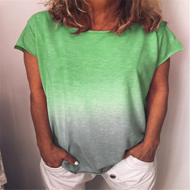 Rainbow Gradient Print Crewneck Short Sleeve Loose T-Shirt