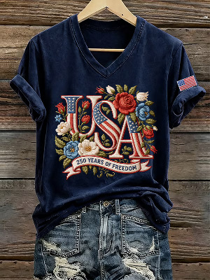 Women's Summer American Flag 3D Print Short Sleeve T-Shirt