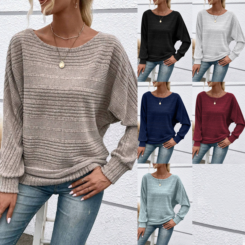 Women's Solid Color Long Sleeve Crewneck Patchwork Pullover Top