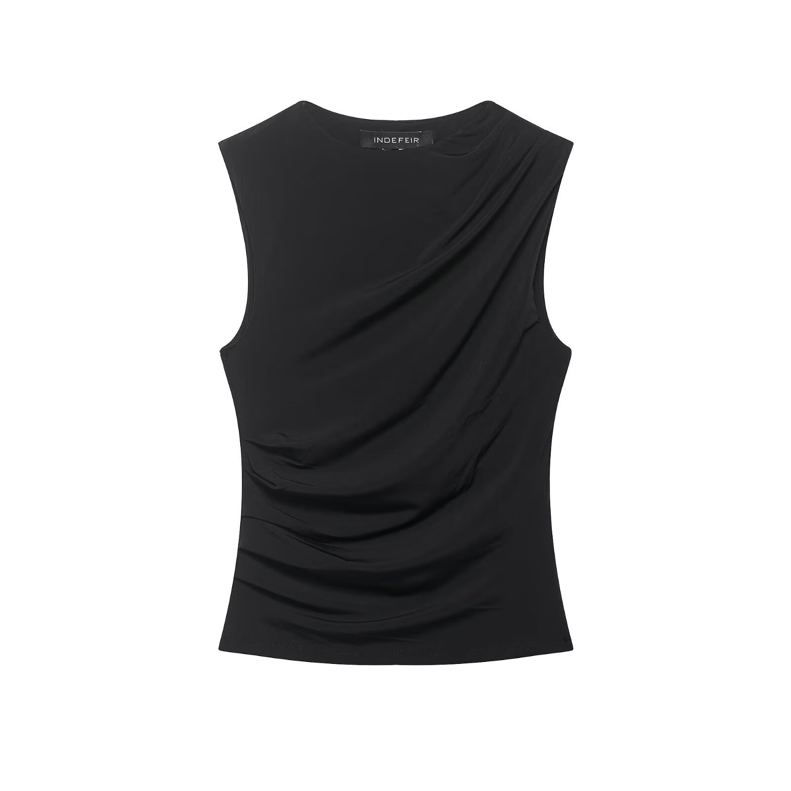 Women's Round Neck Sleeveless Draped Tank Top
