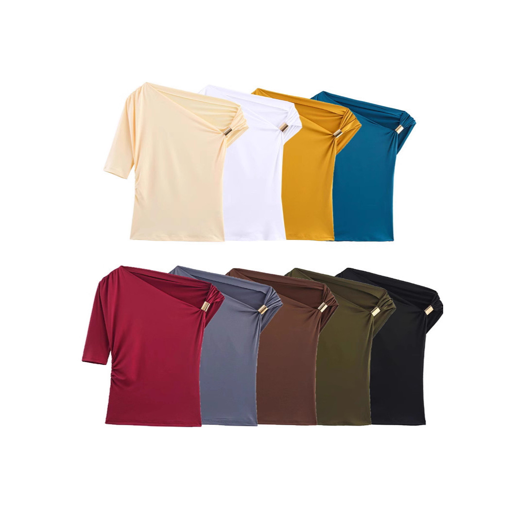 Women's Ruched One-Shoulder Slim Top 9 Colors