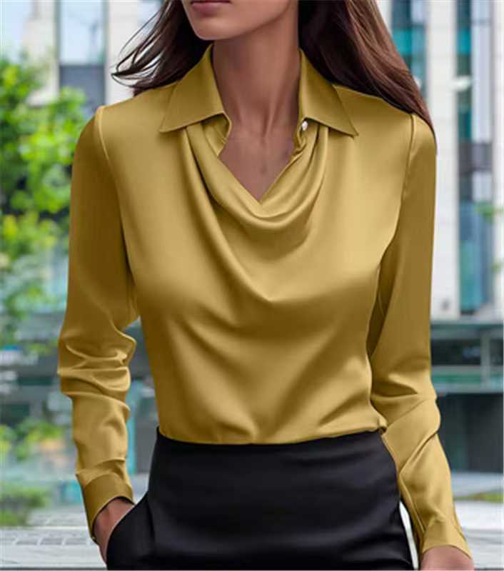 Elegant Printed Draped Collar Blouse for Women