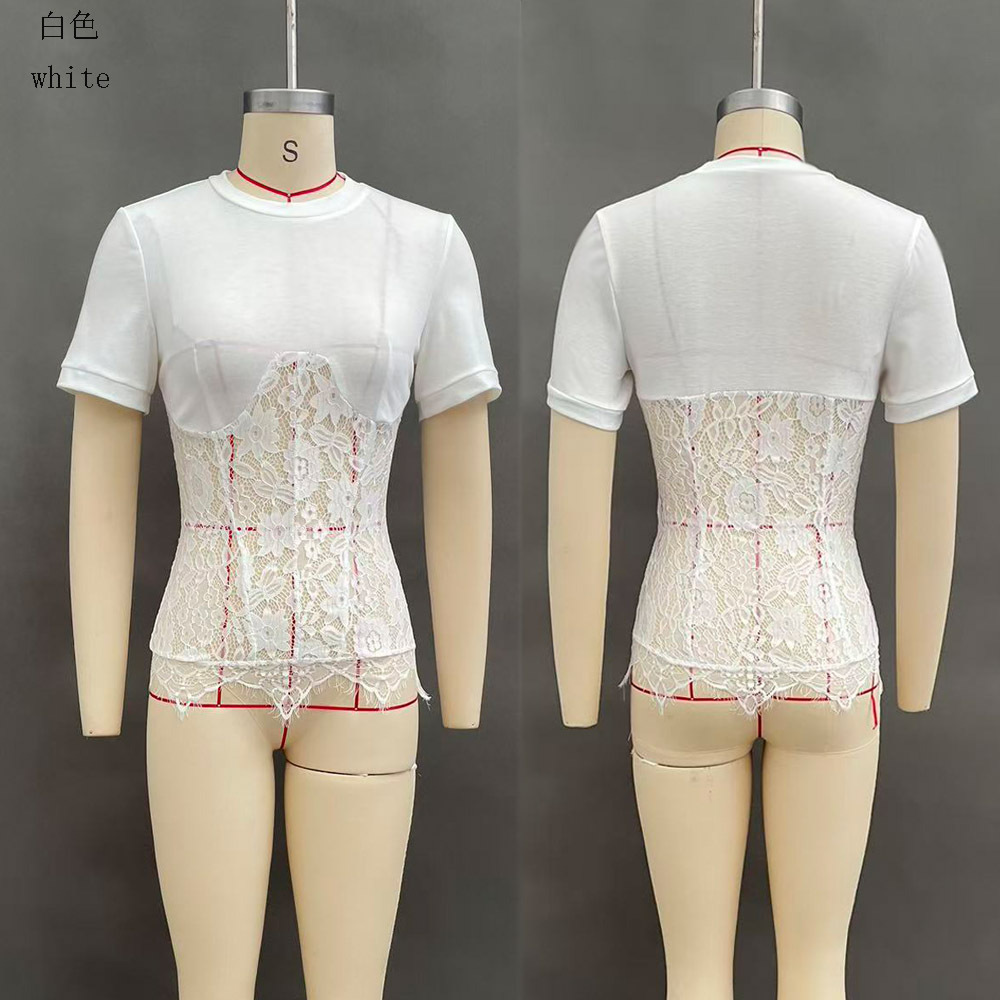 Women's Sexy Lace Perspective Patchwork Crop Top