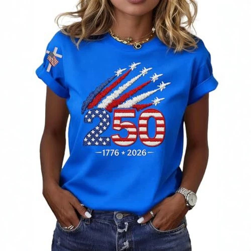 Women's Summer American 250th Anniversary Flag Print T-Shirt