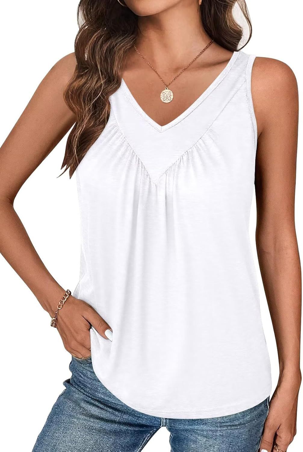 Women's Sleeveless V-Neck Ruched Tank Top