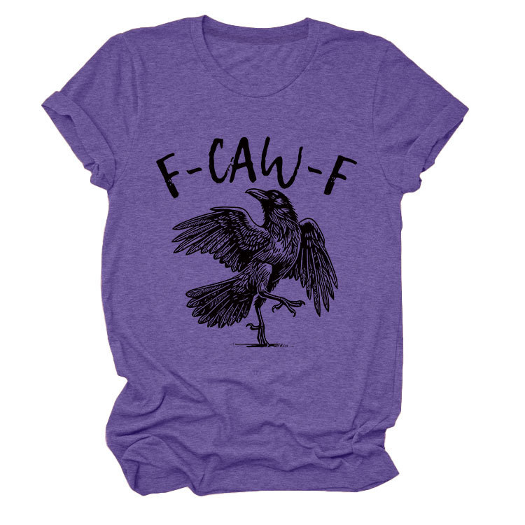 Bird & Crow Print Crewneck Short Sleeve Top