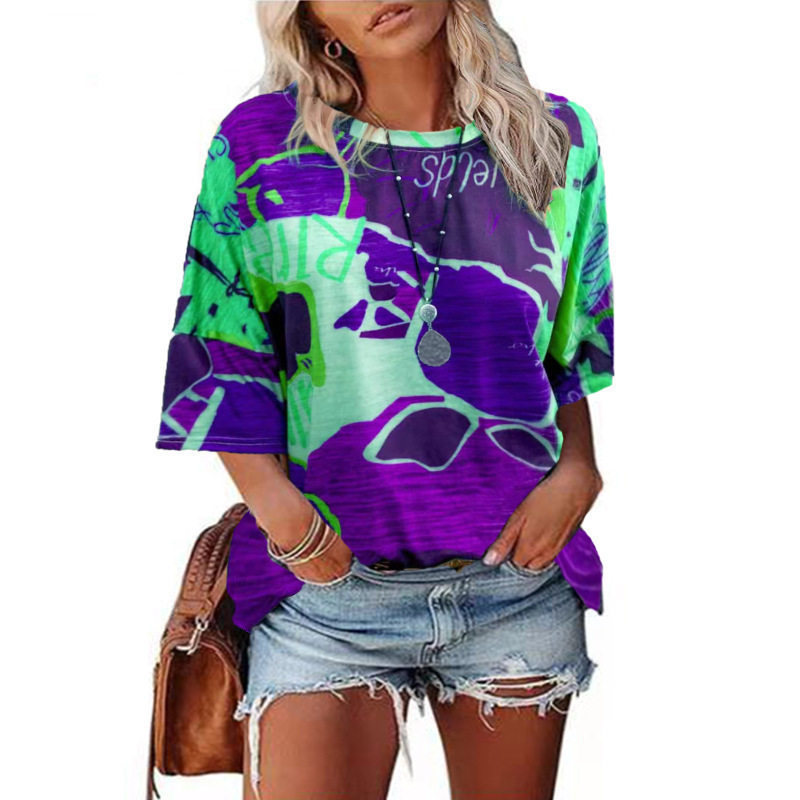 Women's Summer Round Neck Printed Loose Short Sleeve T-Shirt