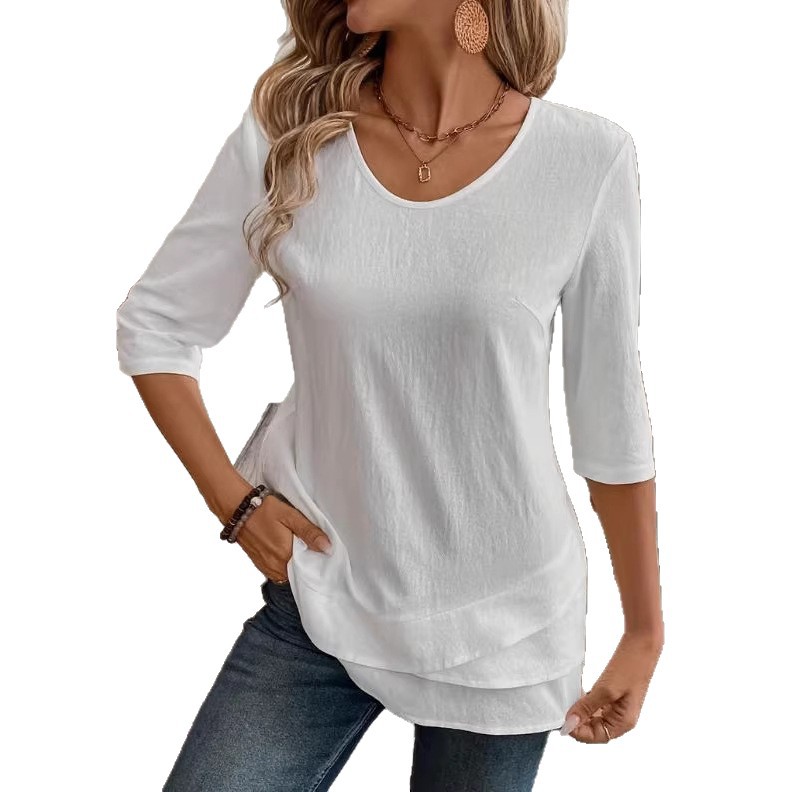 Women's Solid Color Short Sleeve Loose Casual Top
