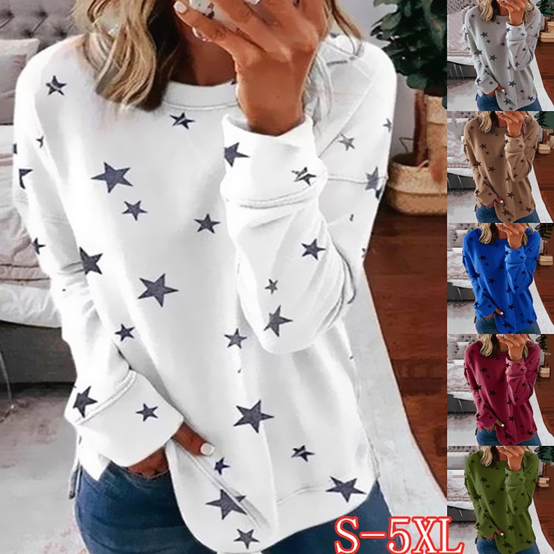 Star Print Long Sleeve Plus Size T-Shirt