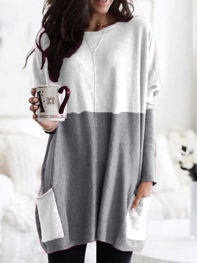 Women's Long Sleeve Pocket T-Shirt Casual Loose Fit Crew Neck Top