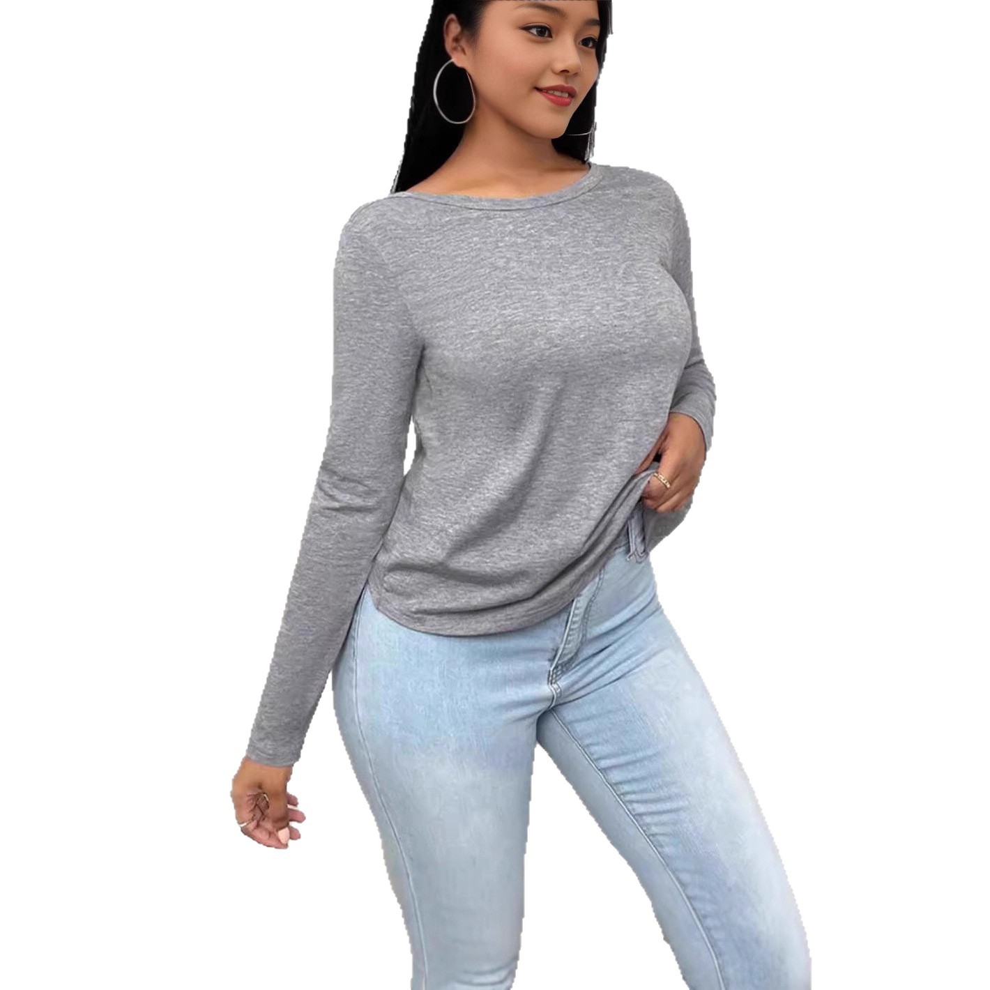 Women's Back Twist Open Back Long Sleeve Crewneck Solid Top